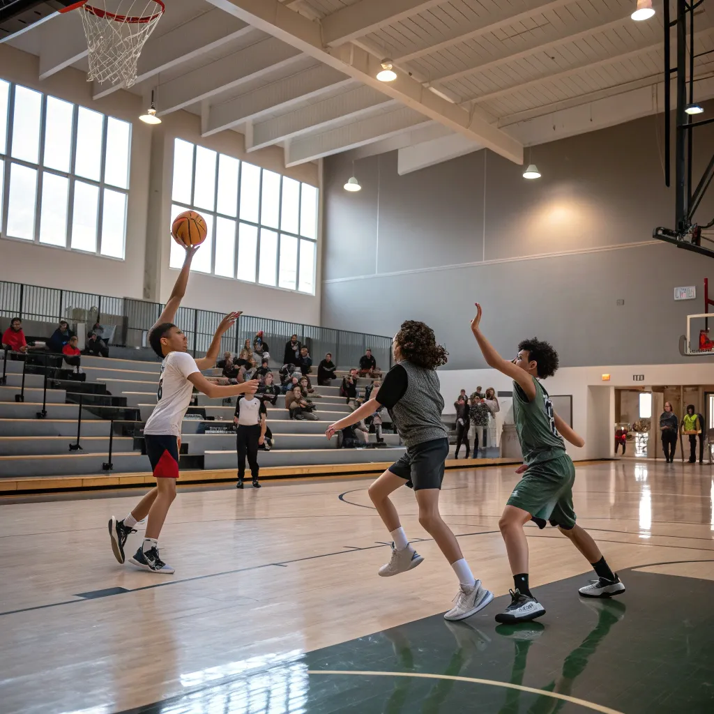 Group of students playing basketball